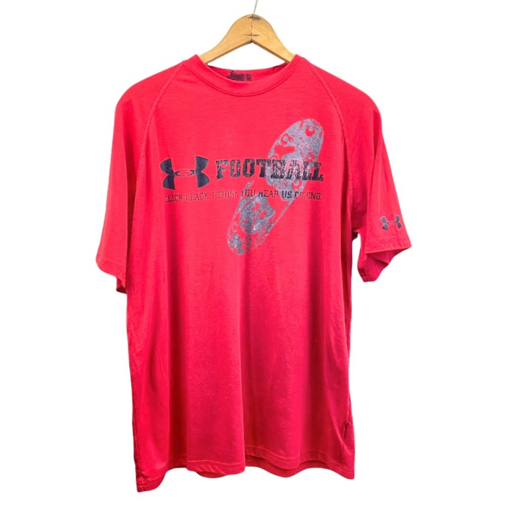 Under Armour Red Football Jersey T-Shirt Cotton Stretch Shirt #4 Back Men’s S